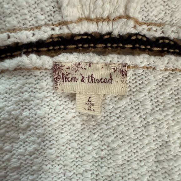 hem & thread White and Tan Light Weight Cotton Spring Summer Hoodie Sweater in L - Picture 2 of 7